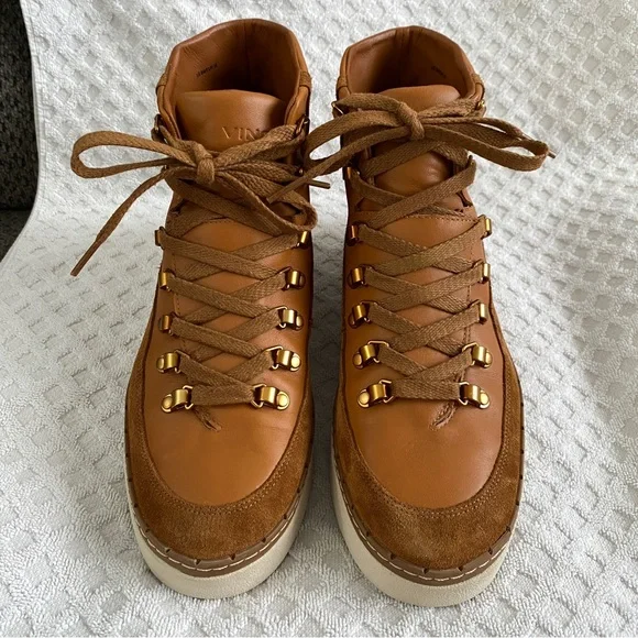 Vince Soren Suede & Leather High Top Sneaker Boot Tan Size 8M Retail $350 - Picture 4 of 13